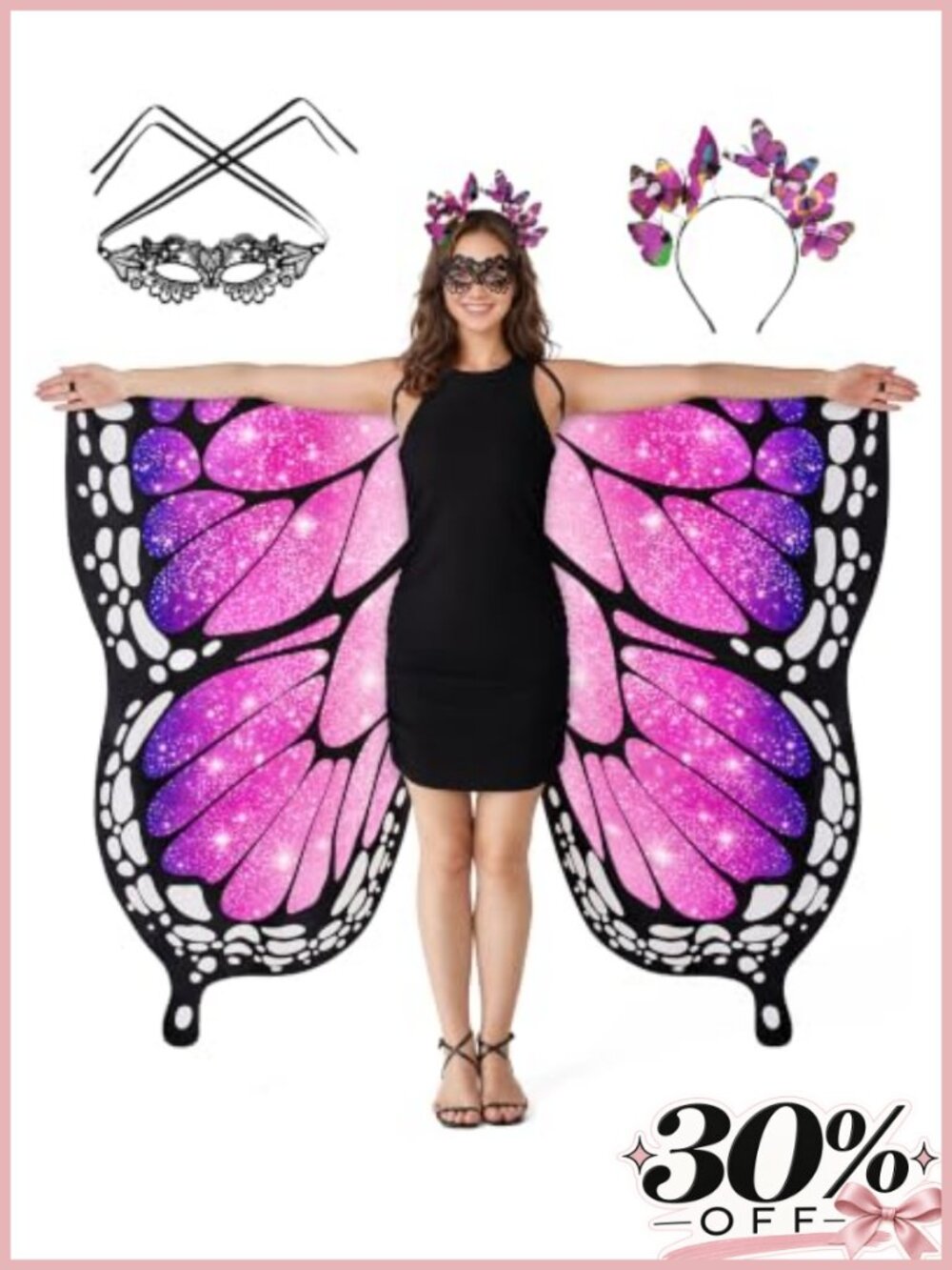 Butterfly Wings Costume Adult Chiffon Fairy Cosplay Halloween Set